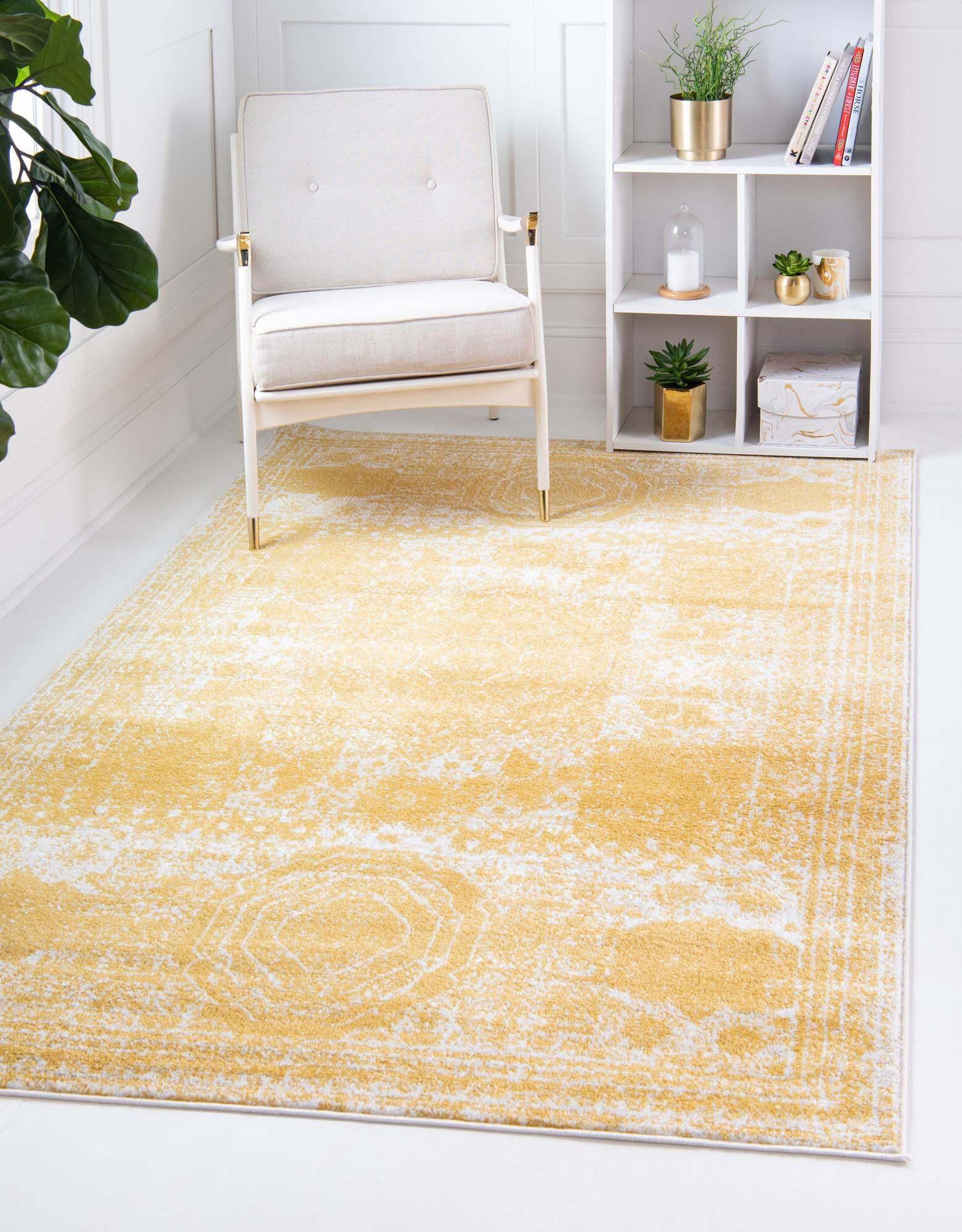 Unique Loom Indoor Rugs - Bromley Border Rectangular 8x10 Rug Yellow & Ivory