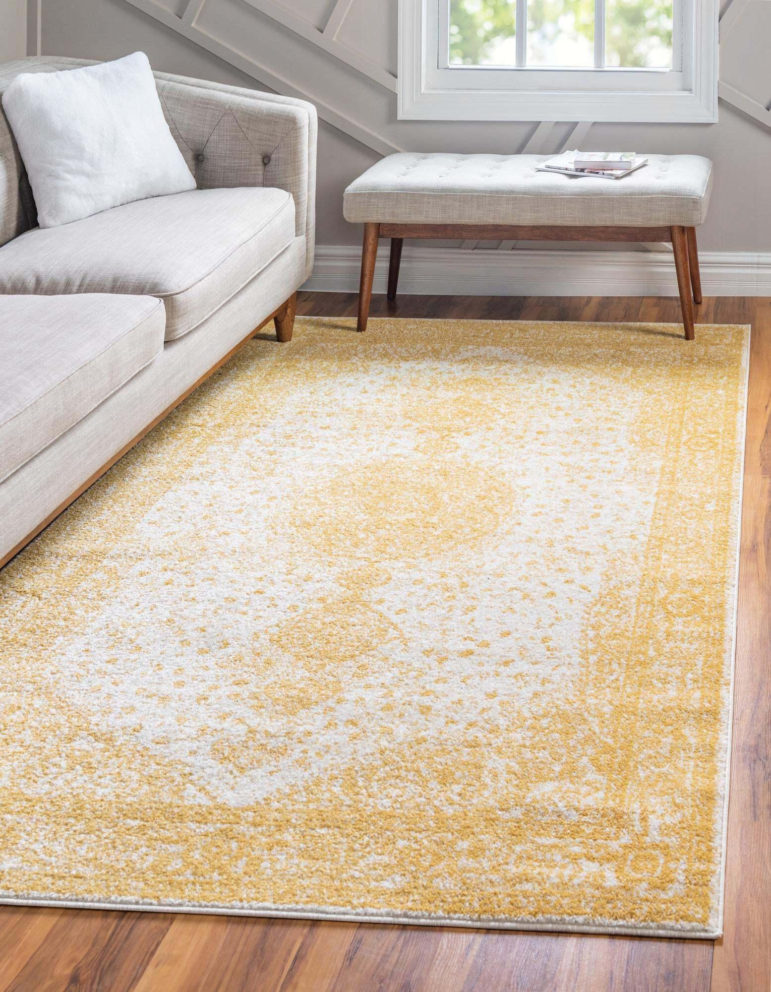 Unique Loom Indoor Rugs - Bromley Medallion Rectangular 8x10 Rug Yellow & Ivory