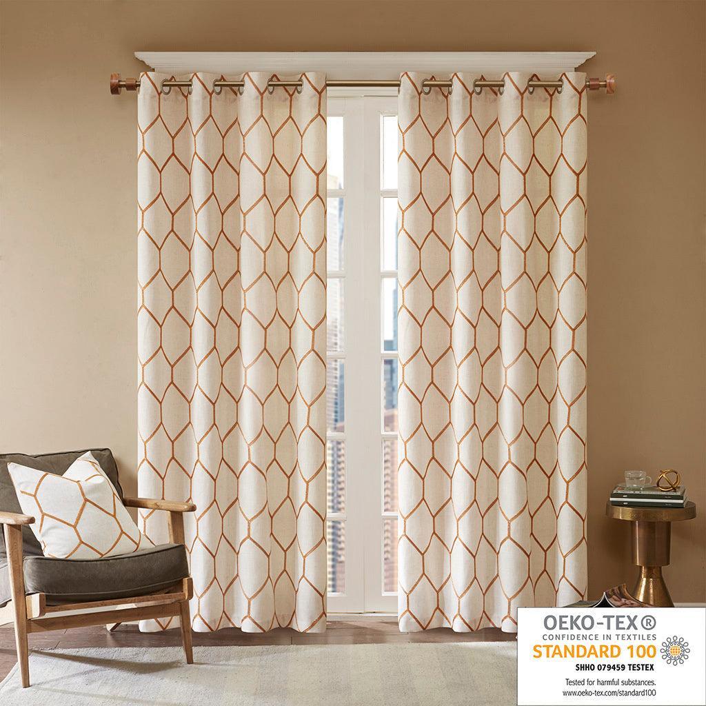 Olliix.com Curtains - Brooklyn 84" Metallic Geo Embroidered Window Panel Spice