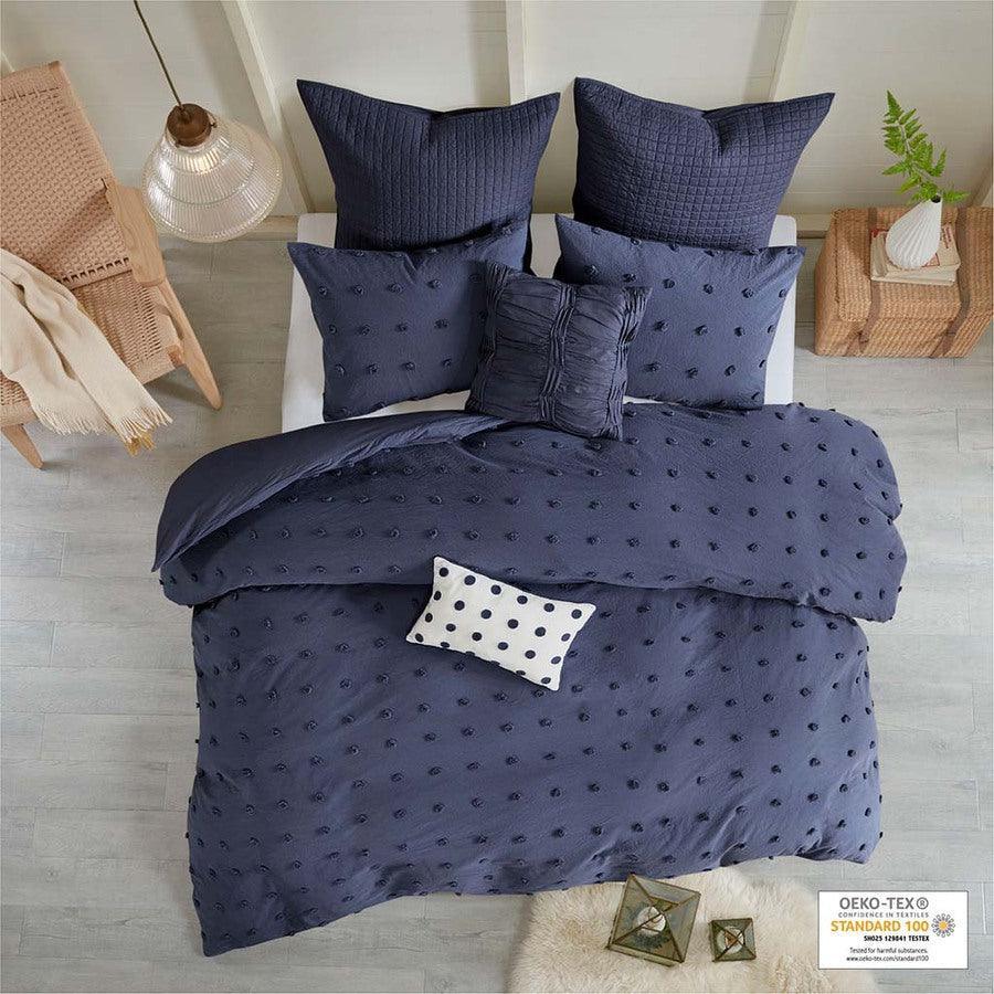 Olliix.com Comforters & Blankets - Brooklyn King/California King Cotton Jacquard Shabby Chic Comforter Set Indigo Blue