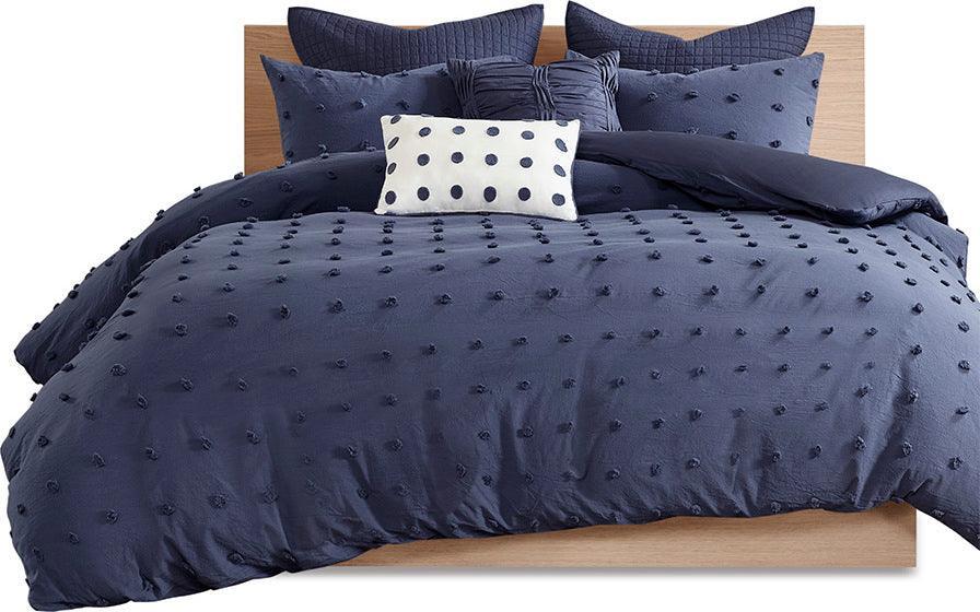 Olliix.com Comforters & Blankets - Brooklyn King/California King Cotton Jacquard Shabby Chic Comforter Set Indigo Blue