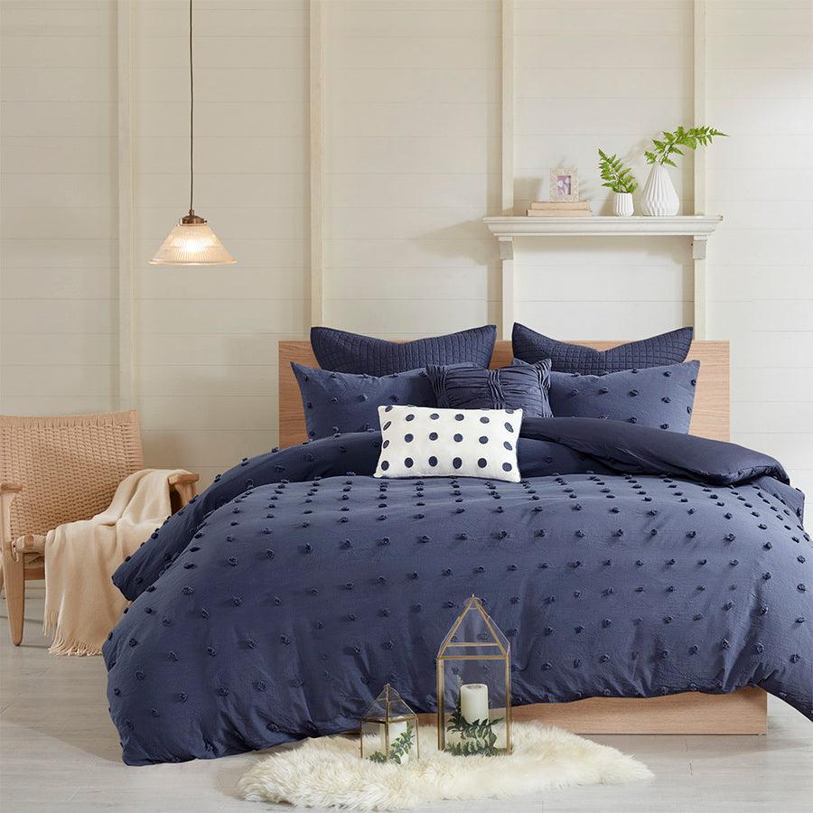 Olliix.com Comforters & Blankets - Brooklyn King/California King Cotton Jacquard Shabby Chic Comforter Set Indigo Blue