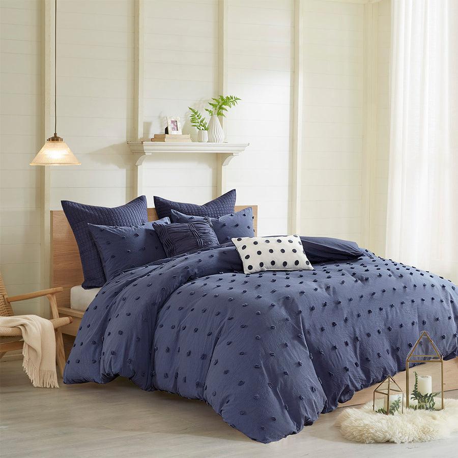 Olliix.com Comforters & Blankets - Brooklyn King/California King Cotton Jacquard Shabby Chic Comforter Set Indigo Blue