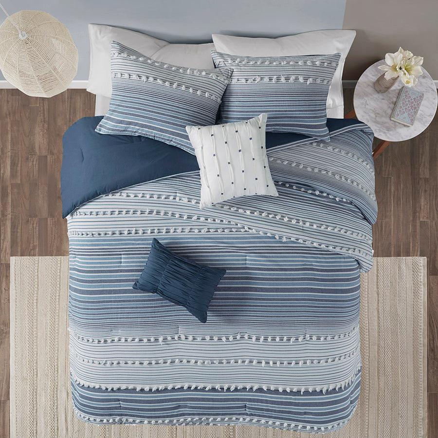 Calum Navy Blue Striped 4-5 pc Comforter Bed Set by Urban Habitat