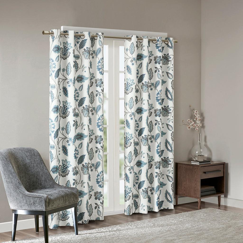 Olliix.com Curtains - Camille 84 H Jacquard Printed Room Darkening Panel Aqua