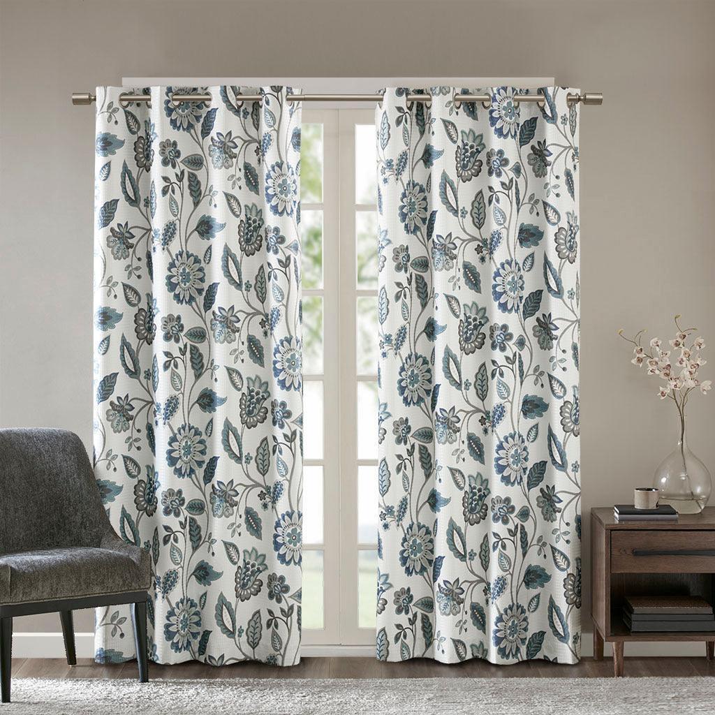 Olliix.com Curtains - Camille 95 H Jacquard Printed Room Darkening Panel Aqua