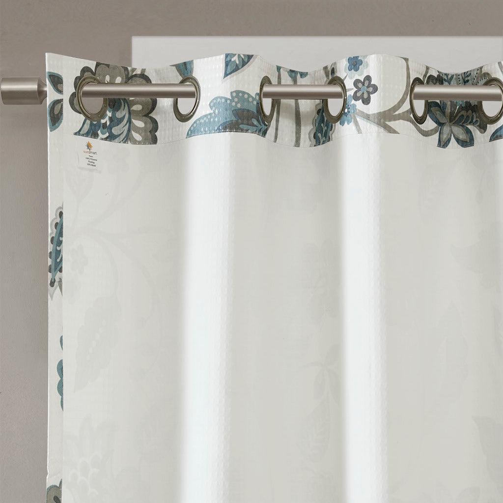 Olliix.com Curtains - Camille 95 H Jacquard Printed Room Darkening Panel Aqua