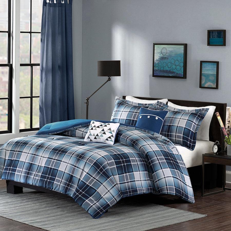 Olliix.com Comforters & Blankets - Camilo 4 Piece Comforter Set Blue Twin/Twin XL