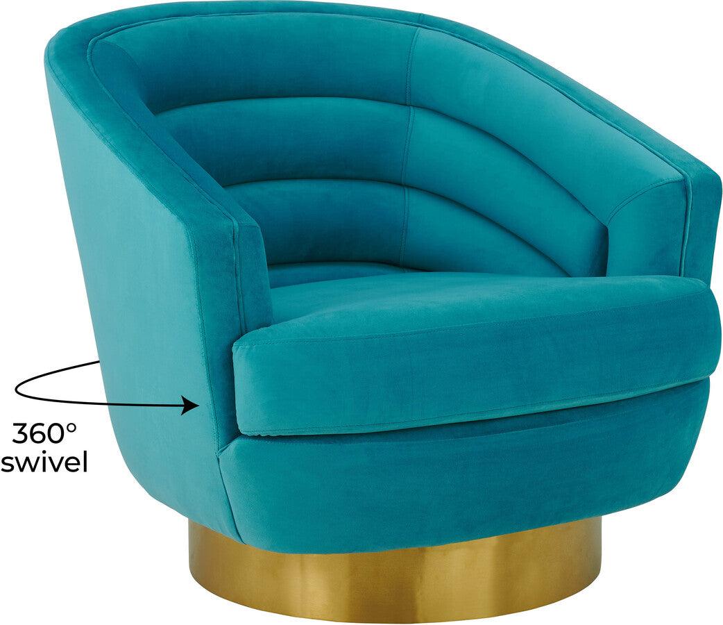 Tov Furniture Accent Chairs - Canyon Blue Velvet Swivel Chair