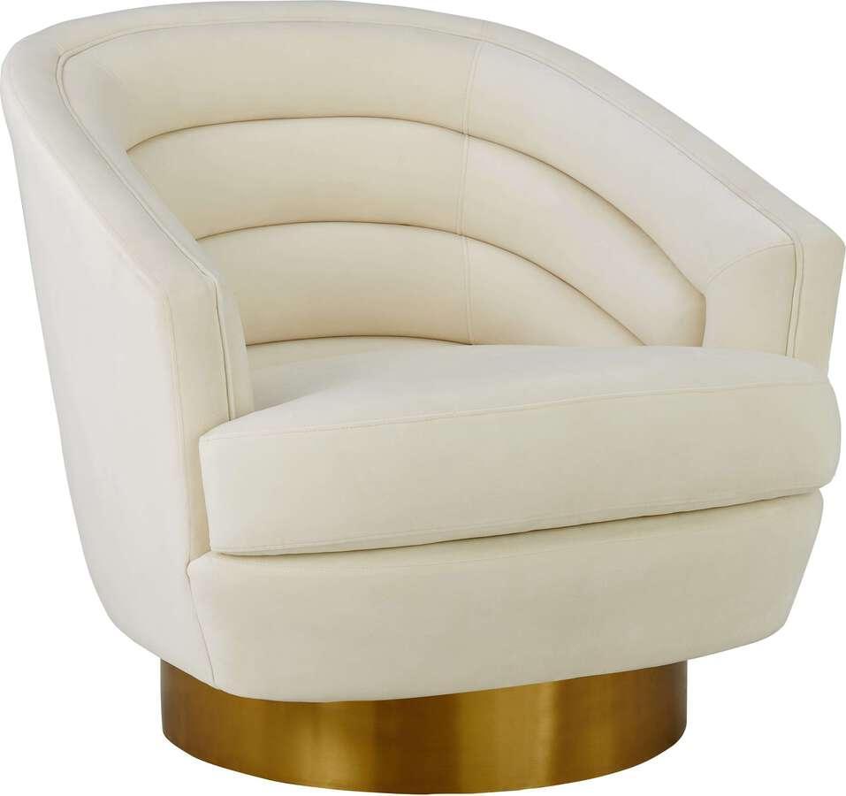 Tov Furniture Accent Chairs - Canyon Cream Velvet Swivel Chair