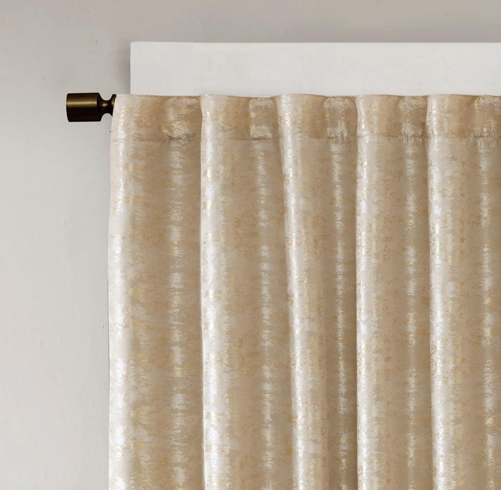 Olliix.com Curtains - Cassius 108 H Marble Jacquard Total Blackout Rod Pocket/Back Tab Curtain Panel Gold