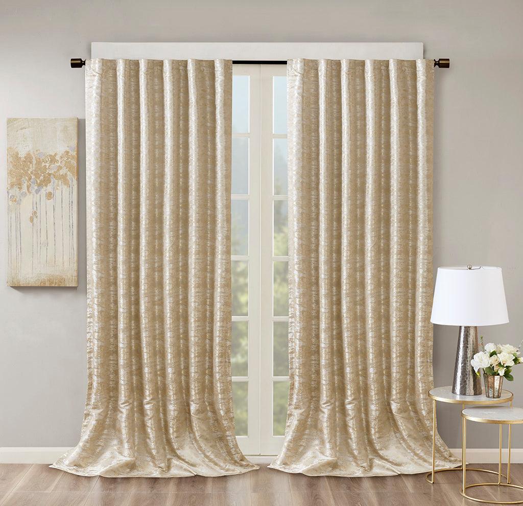 Olliix.com Curtains - Cassius 84 H Marble Jacquard Total Blackout Rod Pocket/Back Tab Curtain Panel Gold