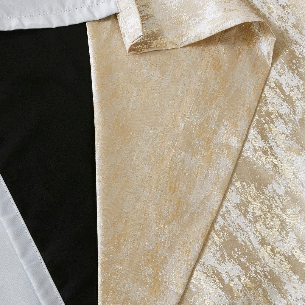 Olliix.com Curtains - Cassius 84 H Marble Jacquard Total Blackout Rod Pocket/Back Tab Curtain Panel Gold