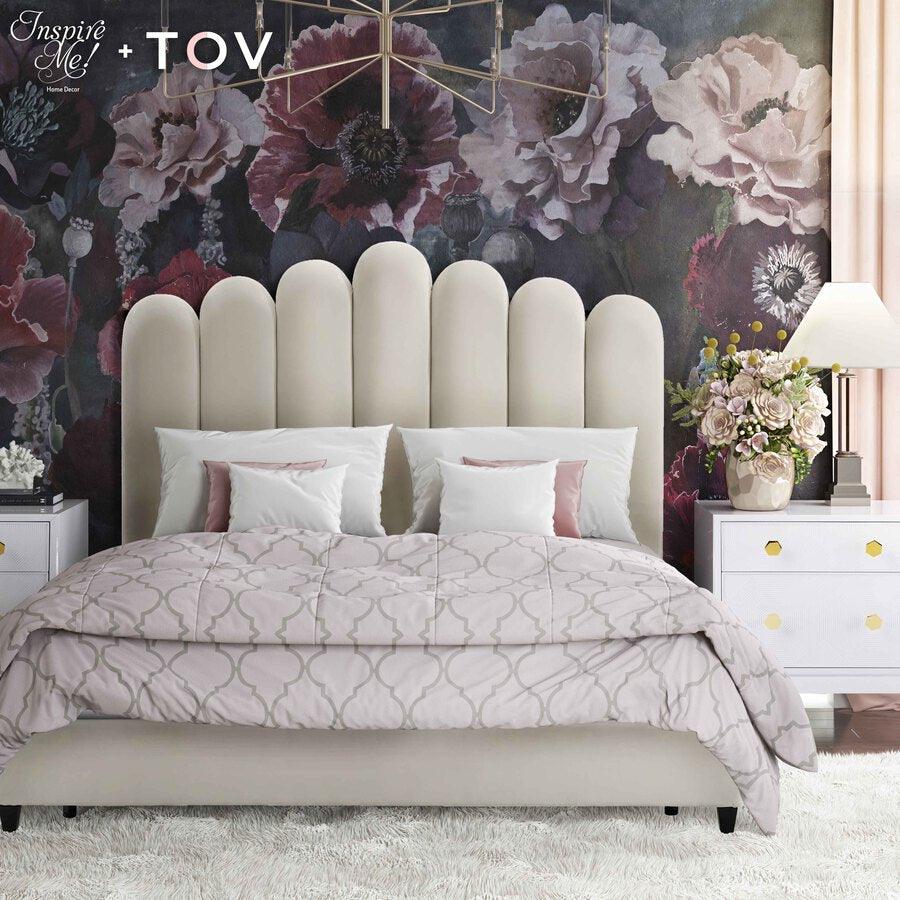 Tov Furniture Beds - Celine Cream Velvet Bed in King Black & Cream