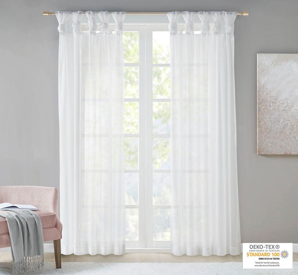 Olliix.com Curtains - Ceres 63" Twist Tab Voile Sheer Window Pair White