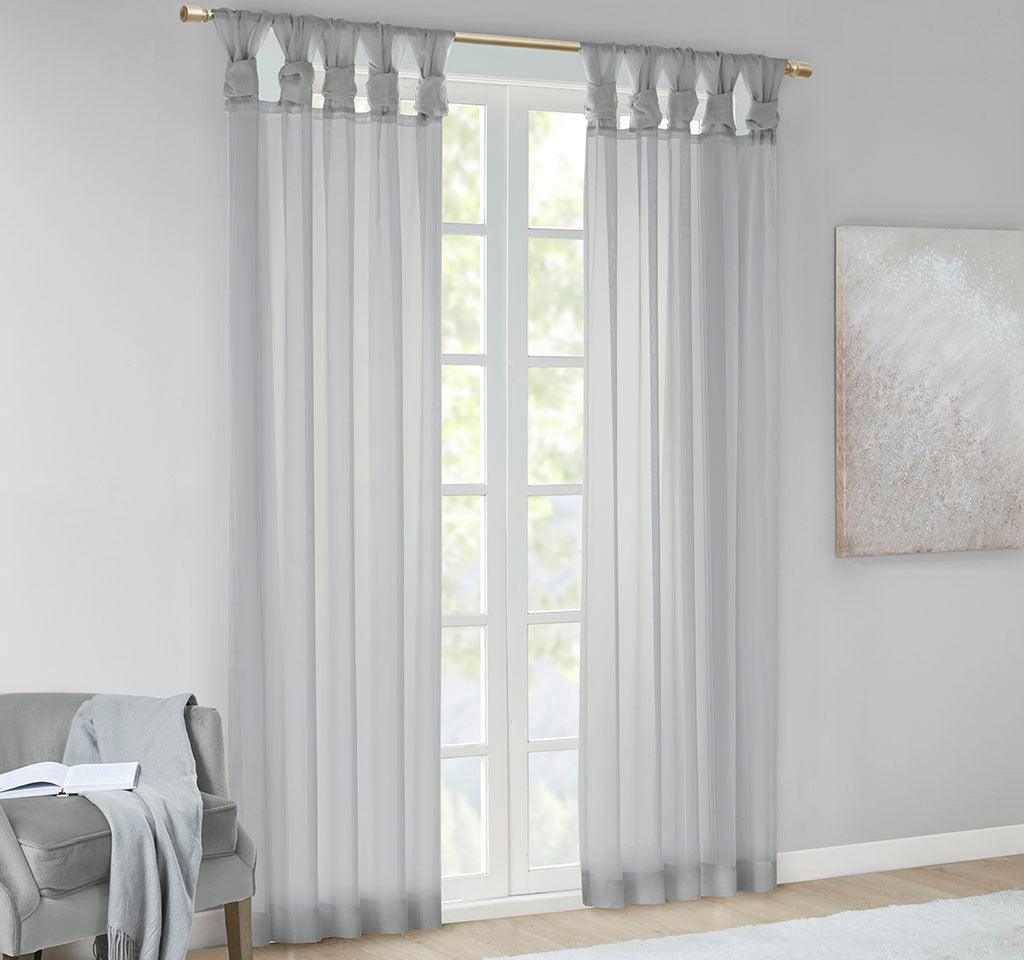 Olliix.com Curtains - Ceres 84" Twist Tab Voile Sheer Window Pair Light Gray