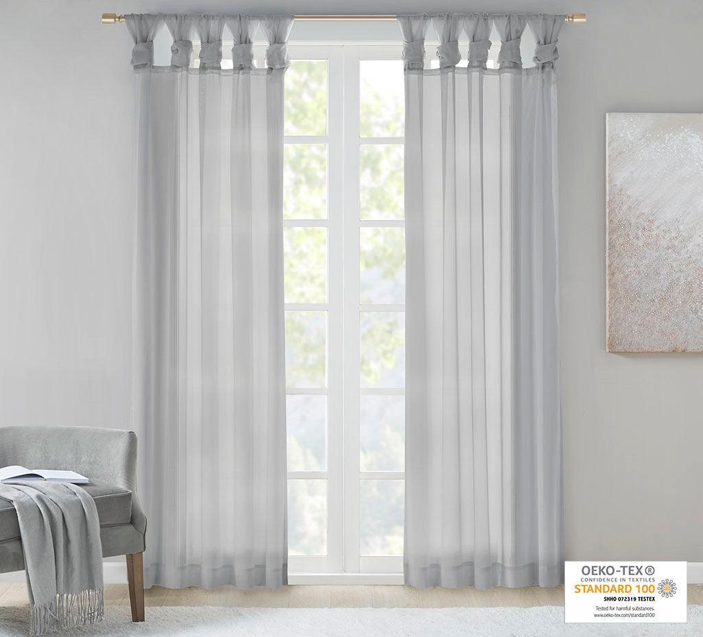 Olliix.com Curtains - Ceres 95" Twist Tab Voile Sheer Window Pair Light Gray