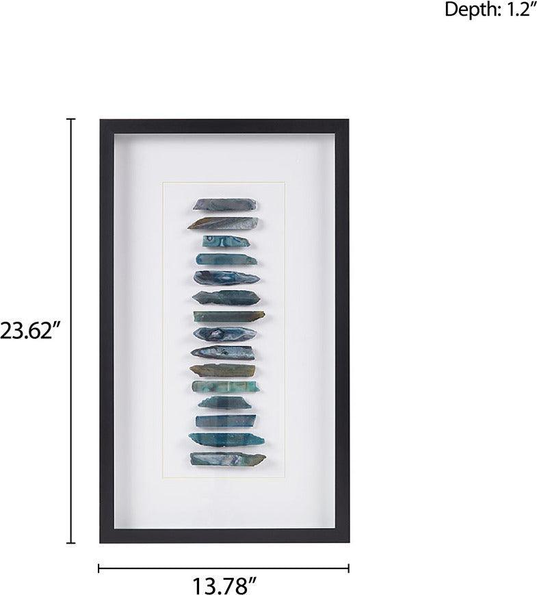 Olliix.com Wall Art - Cerulean Contemporary Stones Real Natural Agate Framed Shadowbox 13.78x23.62x1.2" Blue