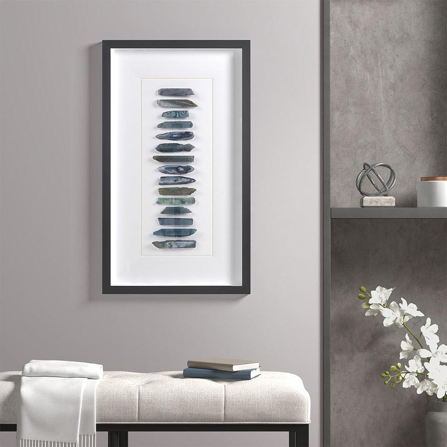 Olliix.com Wall Art - Cerulean Contemporary Stones Real Natural Agate Framed Shadowbox 13.78x23.62x1.2" Blue