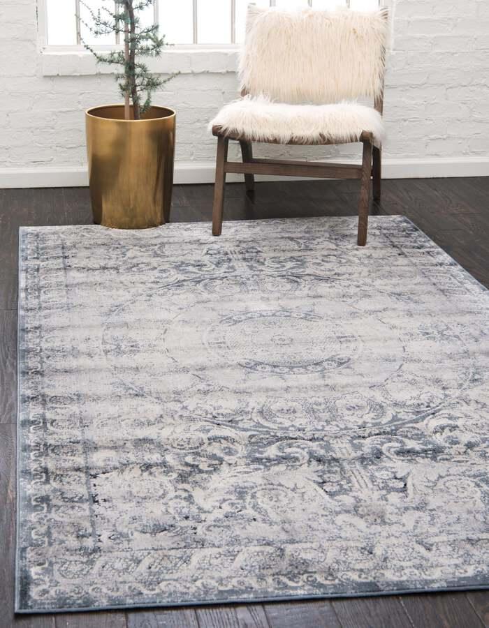 Unique Loom Indoor Rugs - Chateau Border 10x14 Navy Blue & Gray