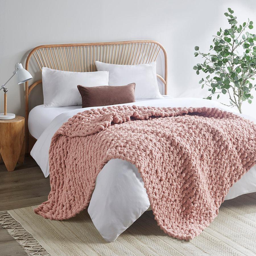 Olliix.com Pillows & Throws - Chenille Chunky Knit Throw Blush