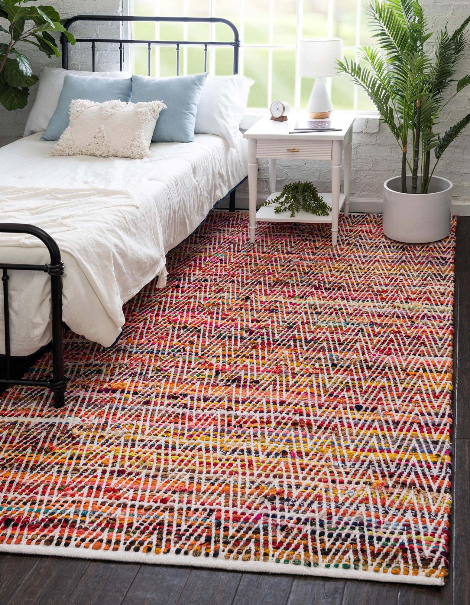 Unique Loom Indoor Rugs - Chindi Chevron Chevron Rectangular 9x12 Rug Multi & Red