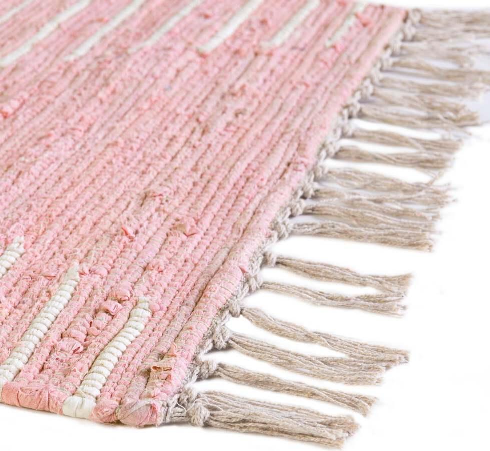 Unique Loom Indoor Rugs - Chindi Cotton Bohemian 10x14 Rectangular Rug Pink