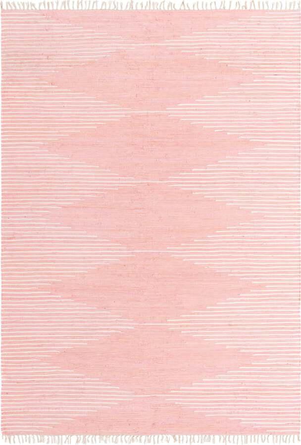 Unique Loom Indoor Rugs - Chindi Cotton Bohemian 10x14 Rectangular Rug Pink