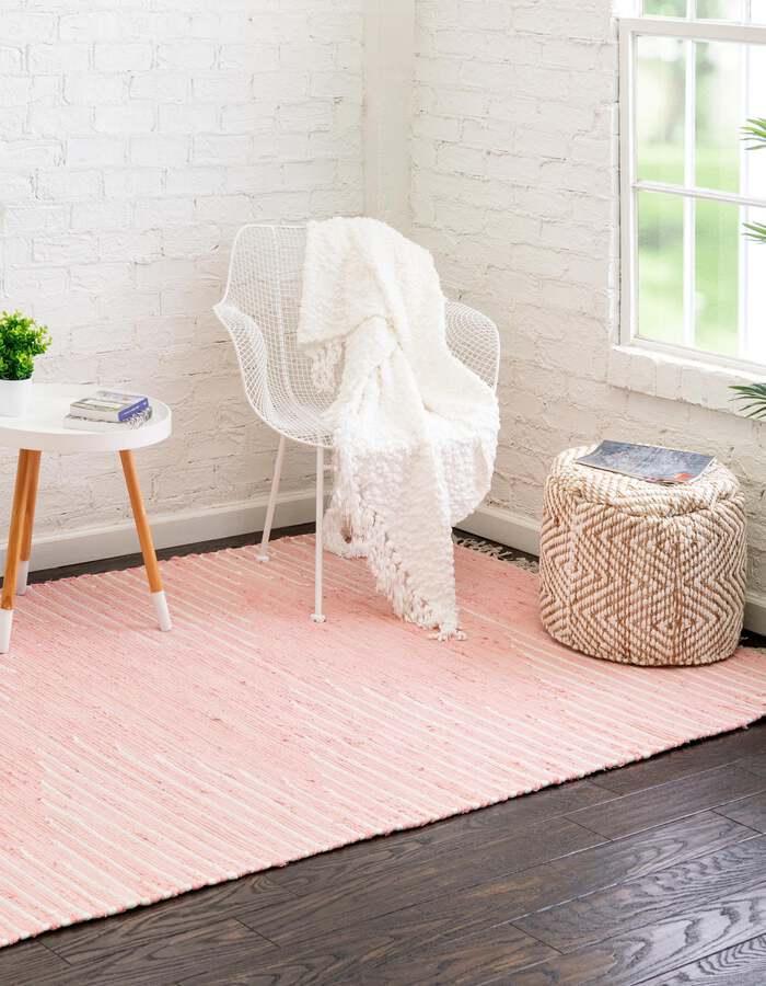 Unique Loom Indoor Rugs - Chindi Cotton Bohemian 10x14 Rectangular Rug Pink