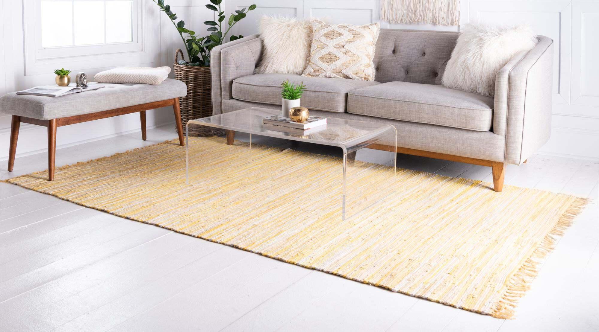 Unique Loom Indoor Rugs - Chindi Cotton Geometric Rectangular 8x10 Rug Yellow & Ivory