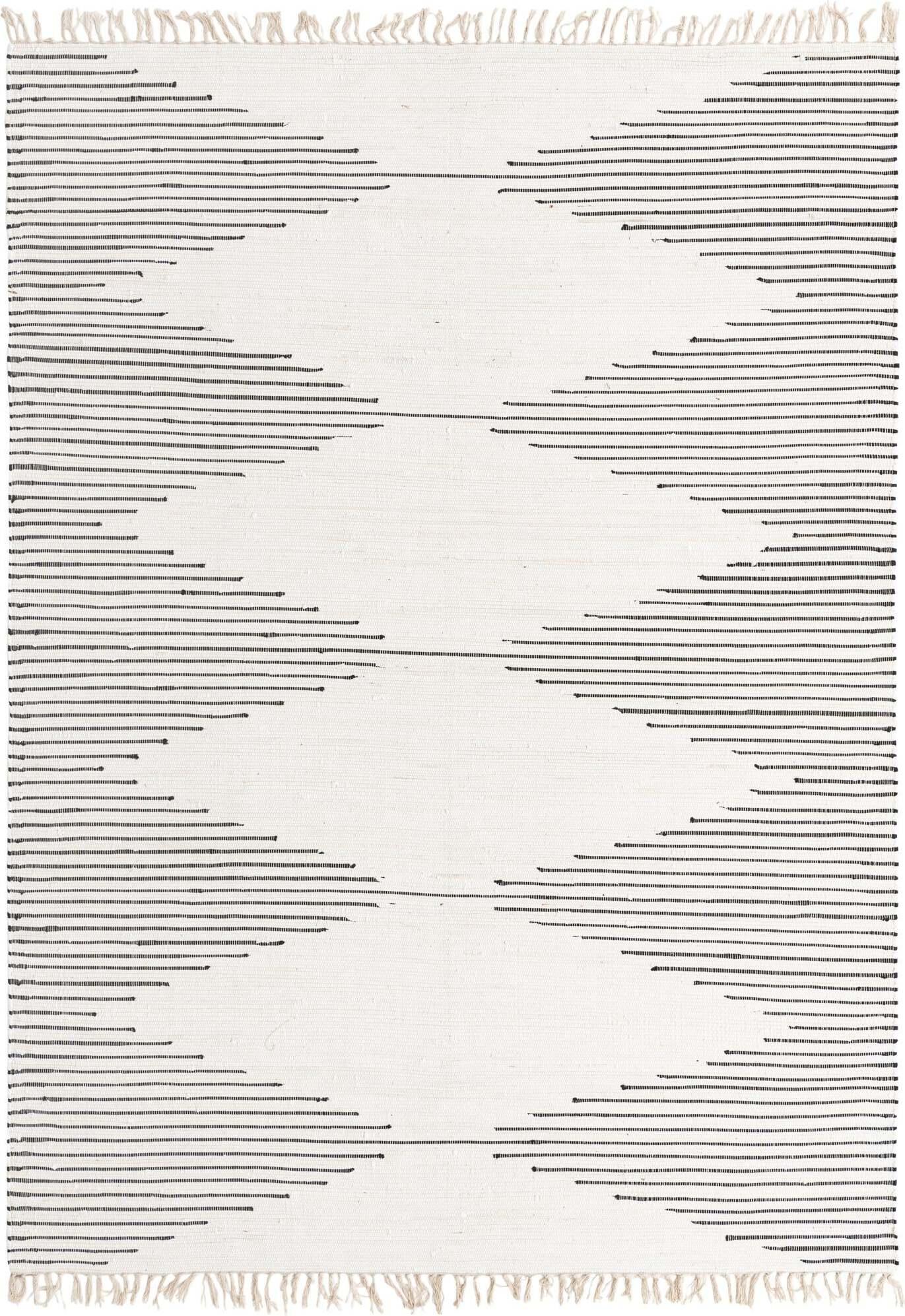 Unique Loom Indoor Rugs - Chindi Cotton Tribal Rectangular 8x11 Rug Ivory & Black