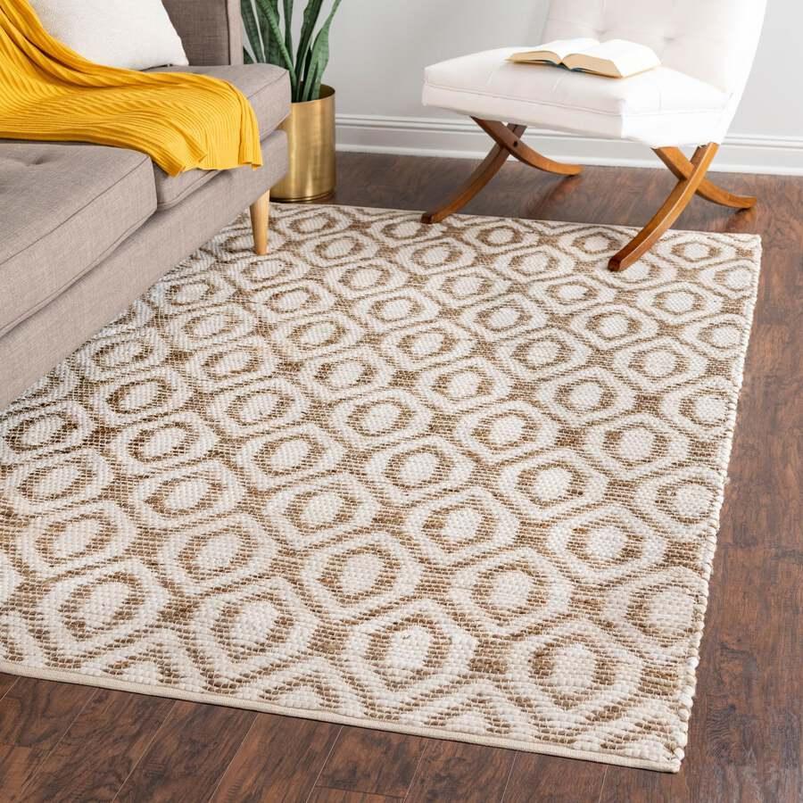 Unique Loom Indoor Rugs - Chindi Jute Contemporary 10x14 Rectangular Rug White/Natural