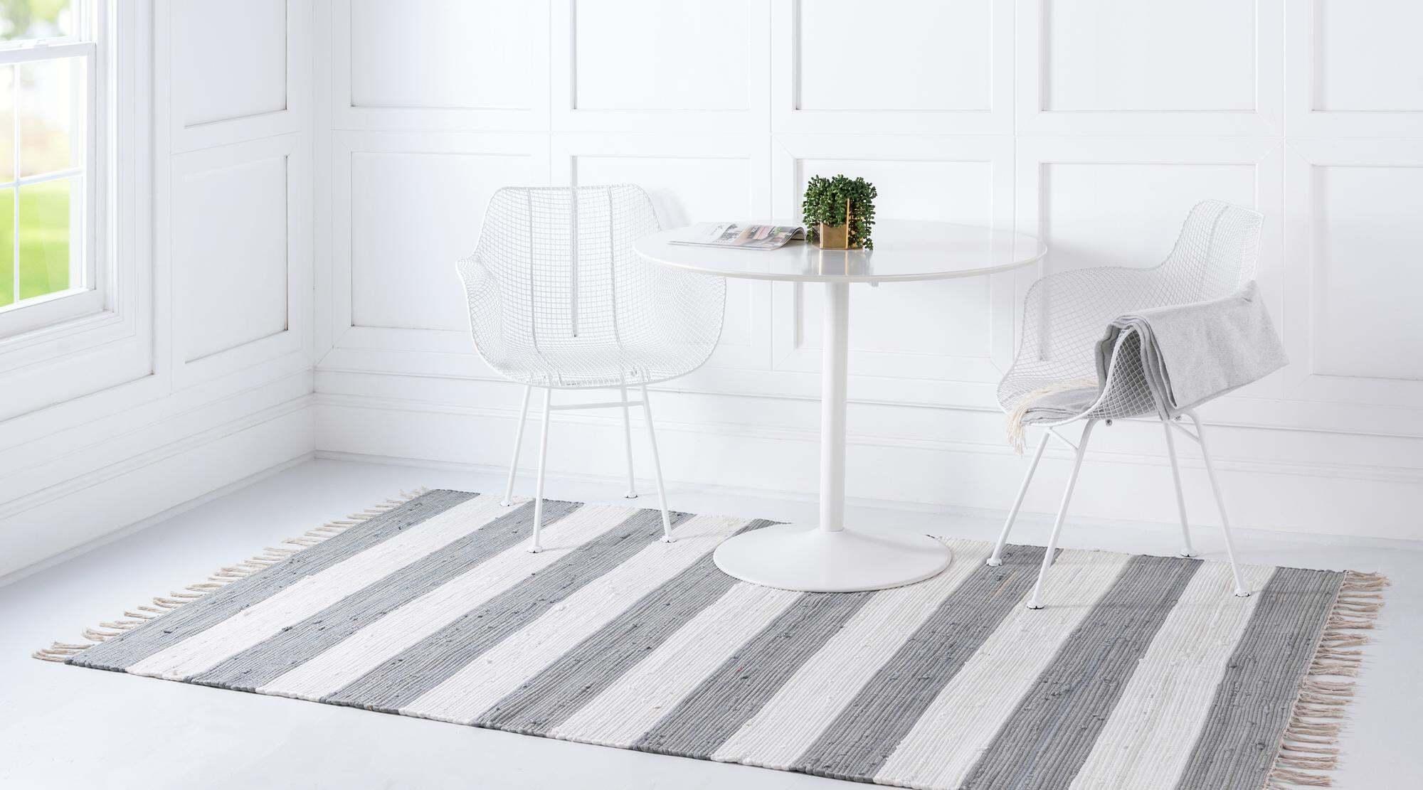 Unique Loom Indoor Rugs - Chindi Rag Striped Rectangular 8x10 Rug Gray & Ivory