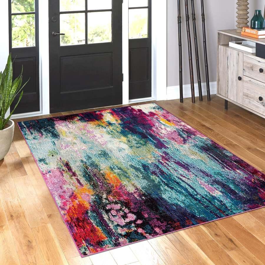 Unique Loom Indoor Rugs - Chromatic Abstract Palace Multi & Light Blue