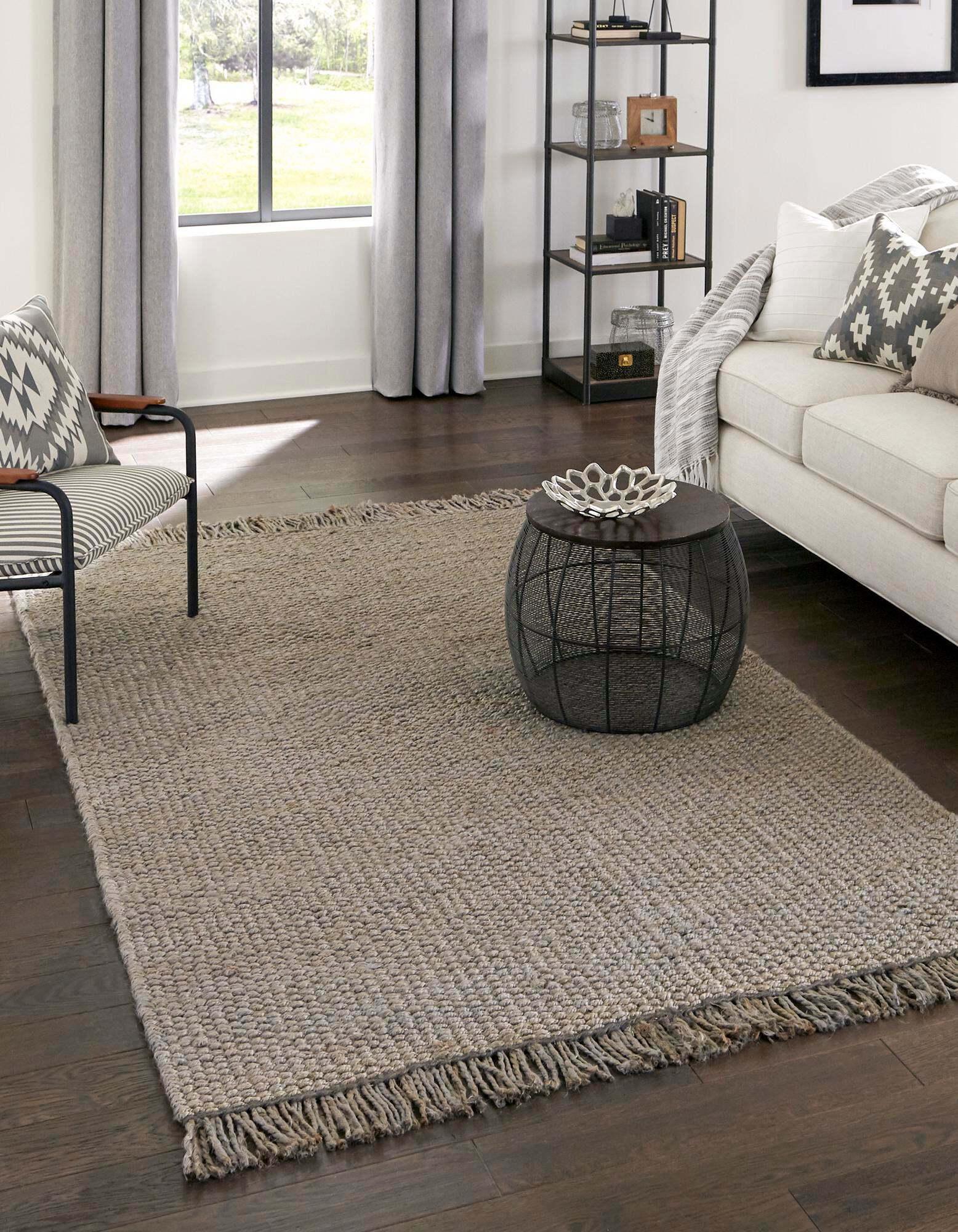 Unique Loom Indoor Rugs - Chunky Jute Solid Rectangular 9x12 Rug Gray