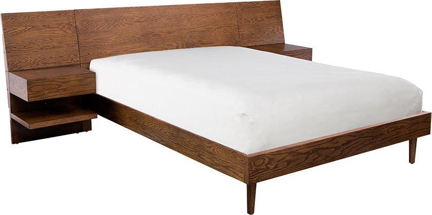 Olliix.com Beds - Clark Queen Bed with 2 Nightstand Pecan