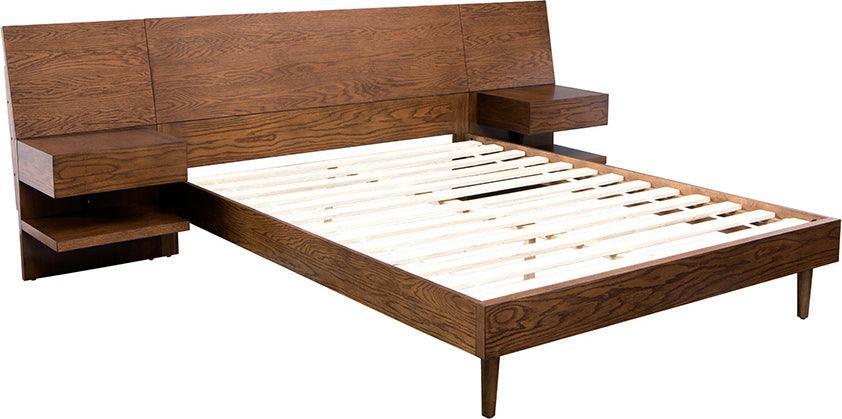 Olliix.com Beds - Clark Queen Bed with 2 Nightstand Pecan