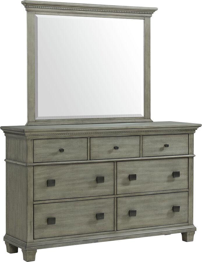 Elements Bedroom Sets - Clovis 7-Drawer Dresser & Mirror in Grey