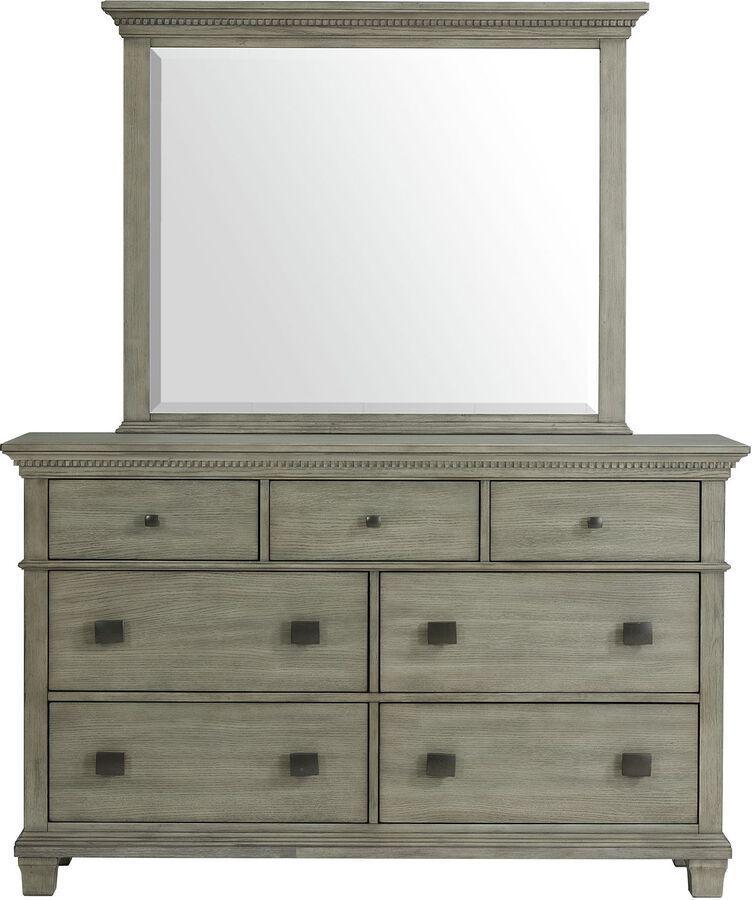 Elements Bedroom Sets - Clovis 7-Drawer Dresser & Mirror in Grey