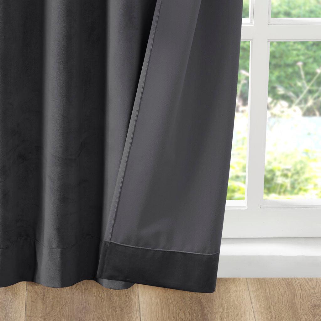 Olliix.com Curtains - Colt 63" Room Darkening Poly Velvet Rod Pocket Back Tab Window Panel Pair Charcoal