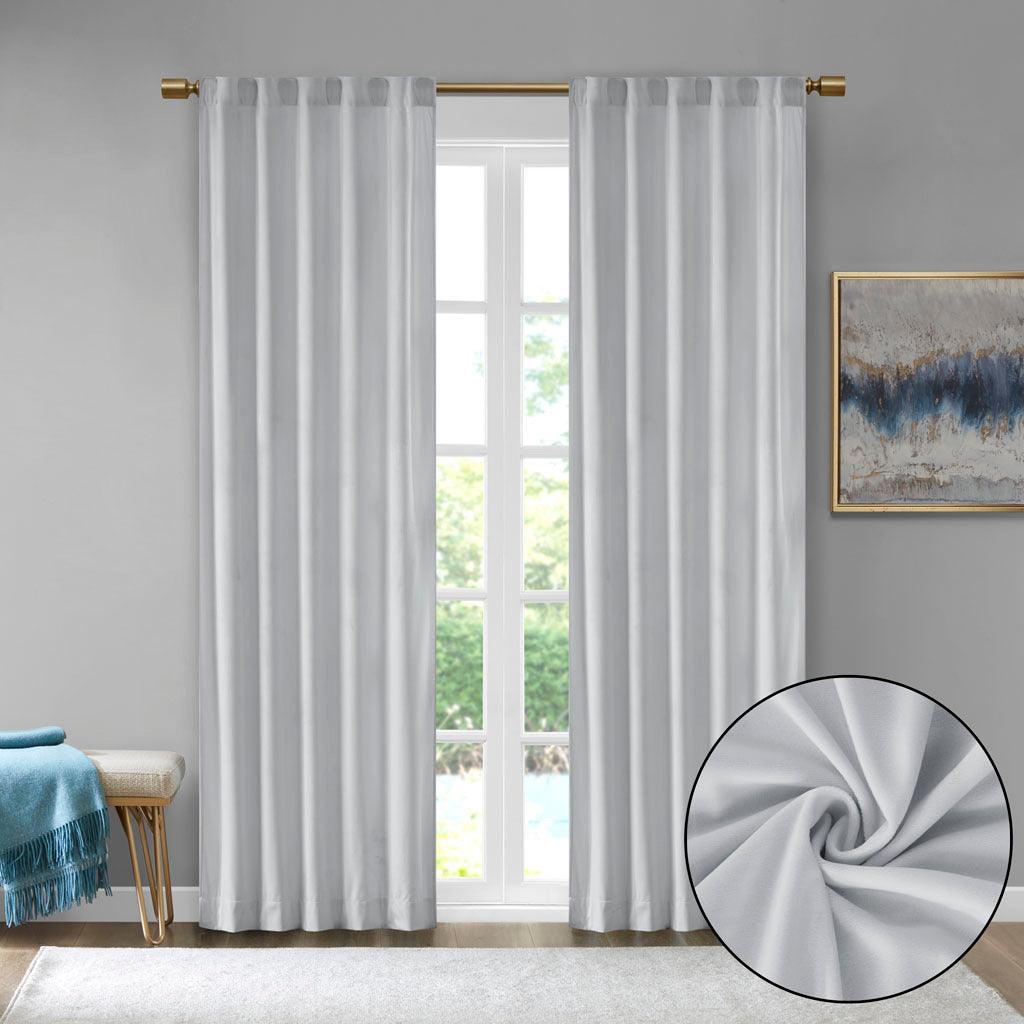 Olliix.com Curtains - Colt 84" Room Darkening Poly Velvet Rod Pocket Back Tab Window Panel Pair Light Gray