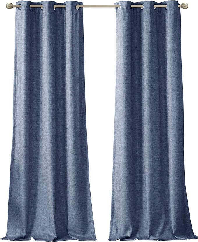 Olliix.com Curtains - Como 84 H Tonal Printed Faux Silk Total Blackout Window Panel Pair Blue