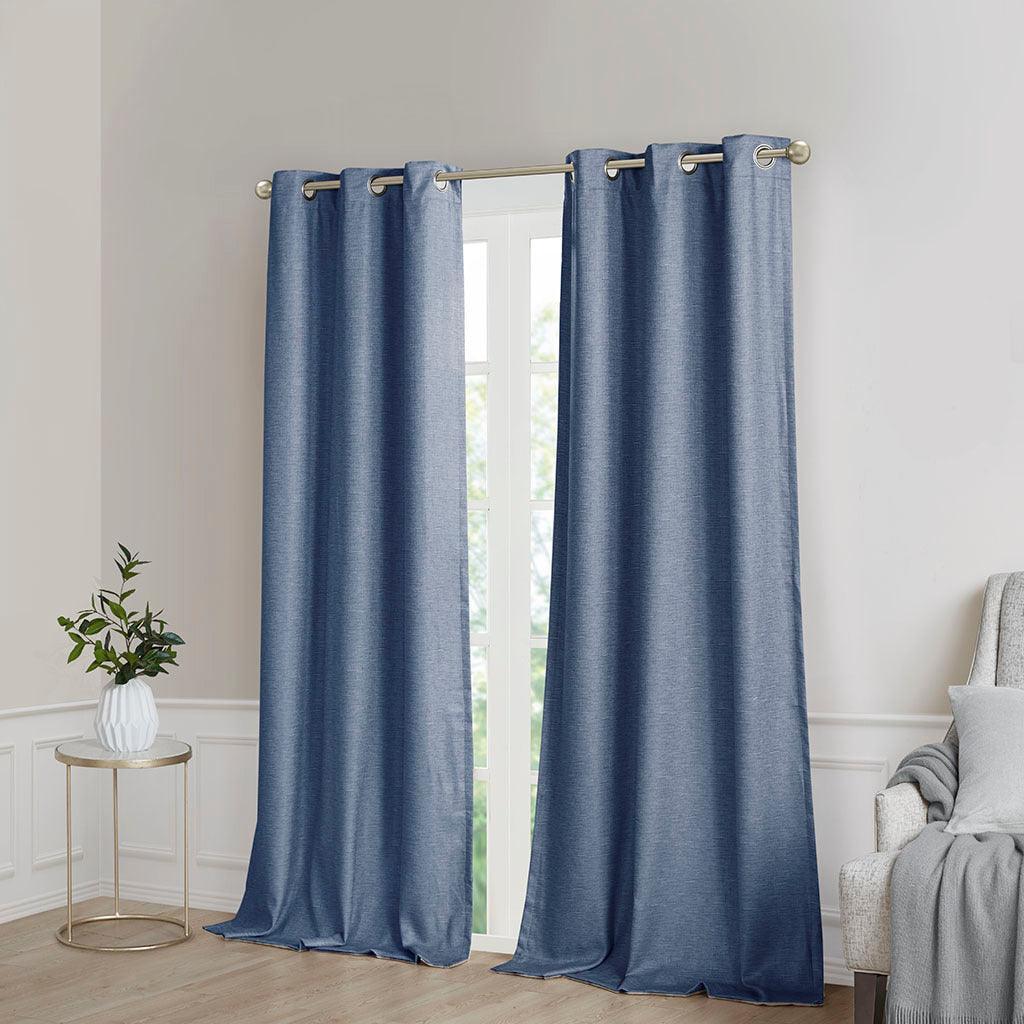 Olliix.com Curtains - Como 84 H Tonal Printed Faux Silk Total Blackout Window Panel Pair Blue