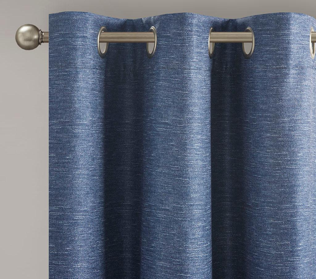 Olliix.com Curtains - Como 84 H Tonal Printed Faux Silk Total Blackout Window Panel Pair Blue