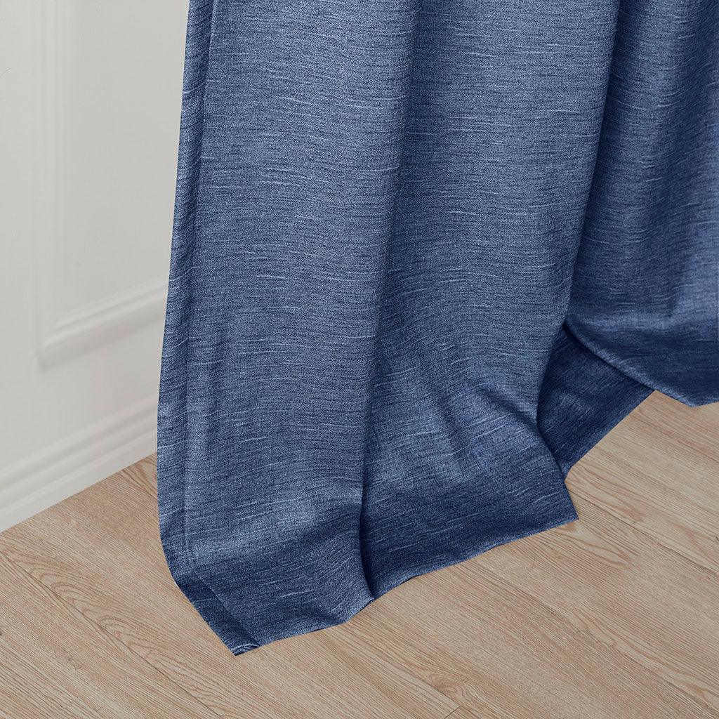 Olliix.com Curtains - Como 84 H Tonal Printed Faux Silk Total Blackout Window Panel Pair Blue