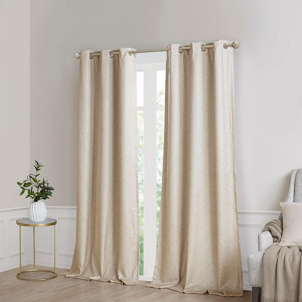 Olliix.com Curtains - Como 84 H Tonal Printed Faux Silk Total Blackout Window Panel Pair Taupe