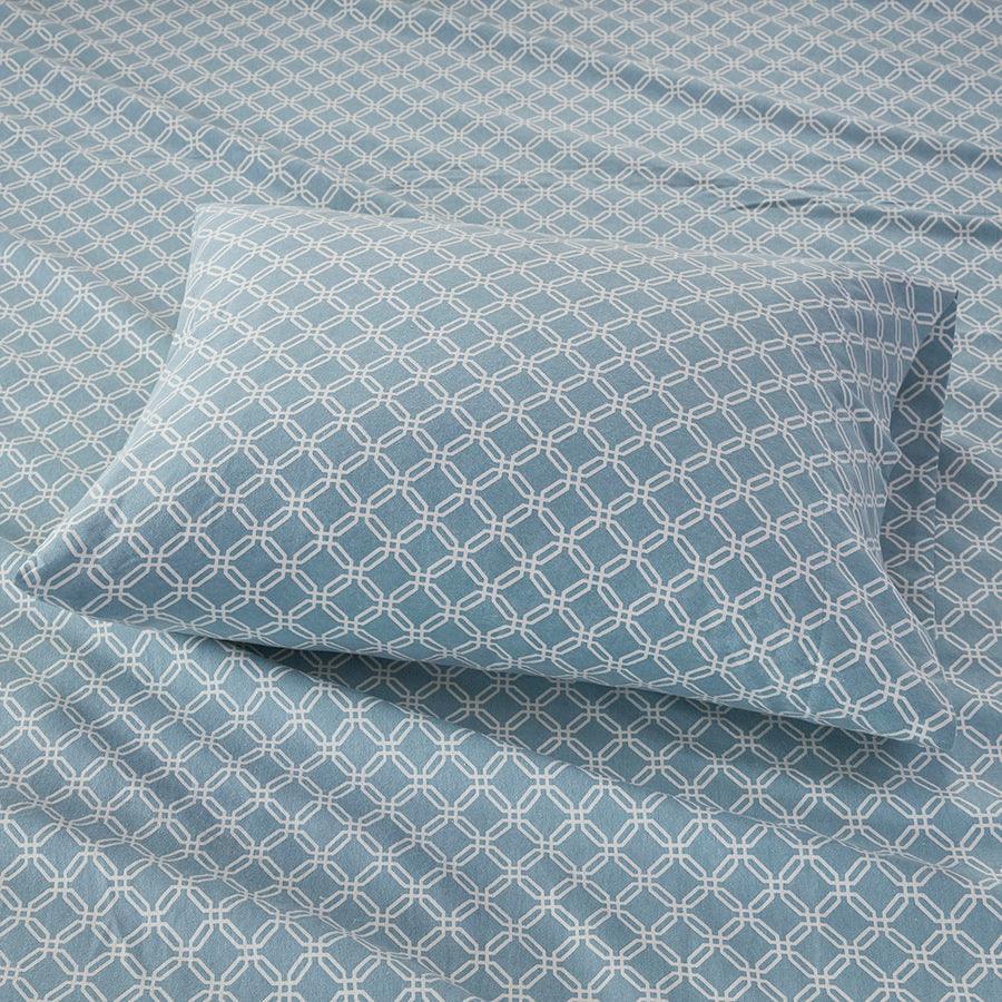 Olliix.com Sheets & Sheet Sets - Cozy Twin XL Flannel Casual 100% Cotton Print Sheet Set Blue