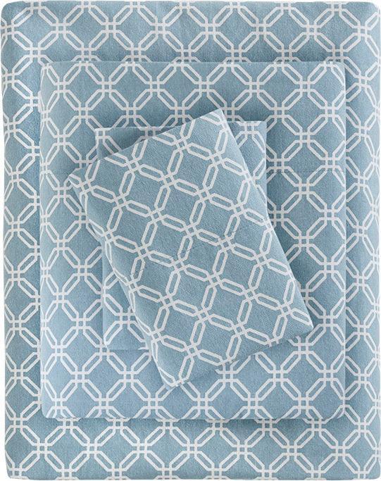 Olliix.com Sheets & Sheet Sets - Cozy Twin XL Flannel Casual 100% Cotton Print Sheet Set Blue