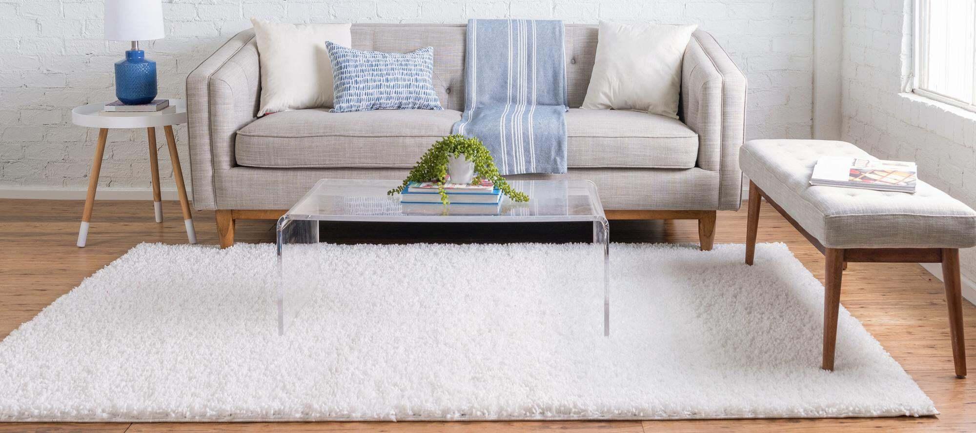 Unique Loom Indoor Rugs - Davos Shag Solid Rectangular 8x10 Rug Ivory