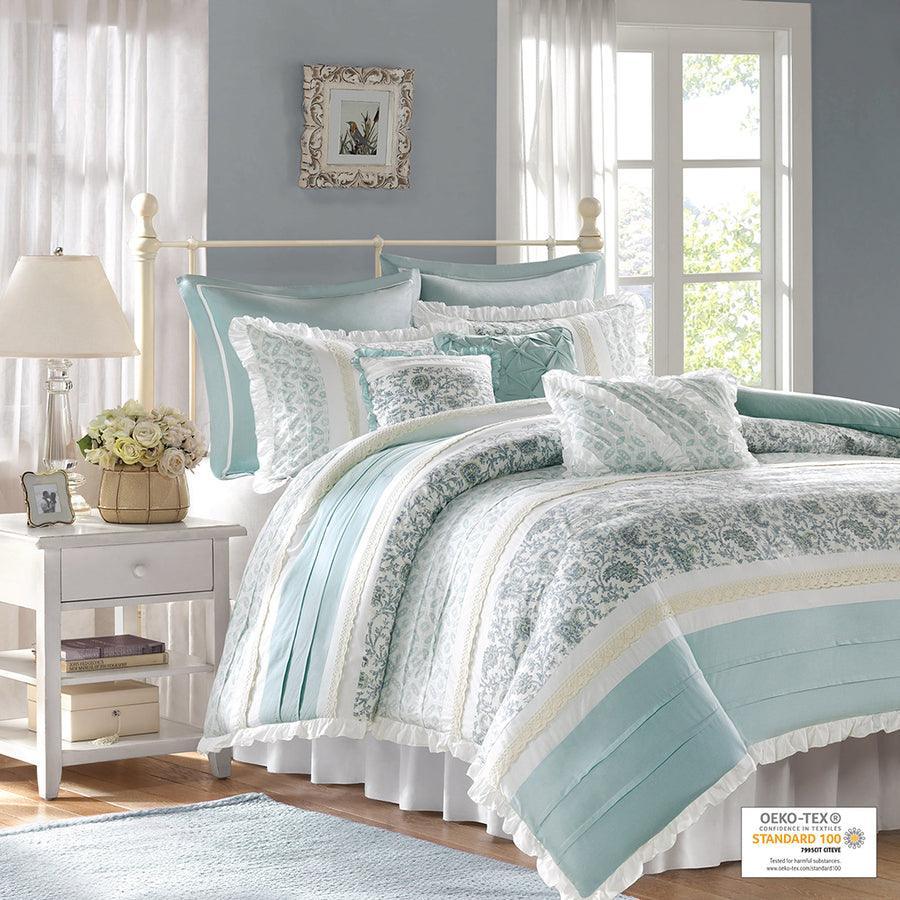 Olliix.com Duvet & Duvet Sets - Dawn Cottage/Country 9 Pc Cotton Percale Duvet Cover Set King Blue